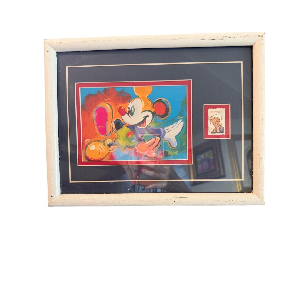 Disney Mickey Mouse Art Framed with‎ Vintage 1968 Walt Disney 6 Cent Stamp 12x10